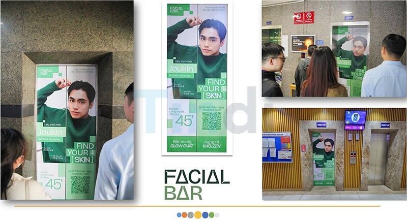 Dán decal quảng cáo trên cửa thang máy.